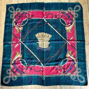 Vintage Ralph Lauren Silk Scarf Tartan Plaid Equestrian Crown 35"